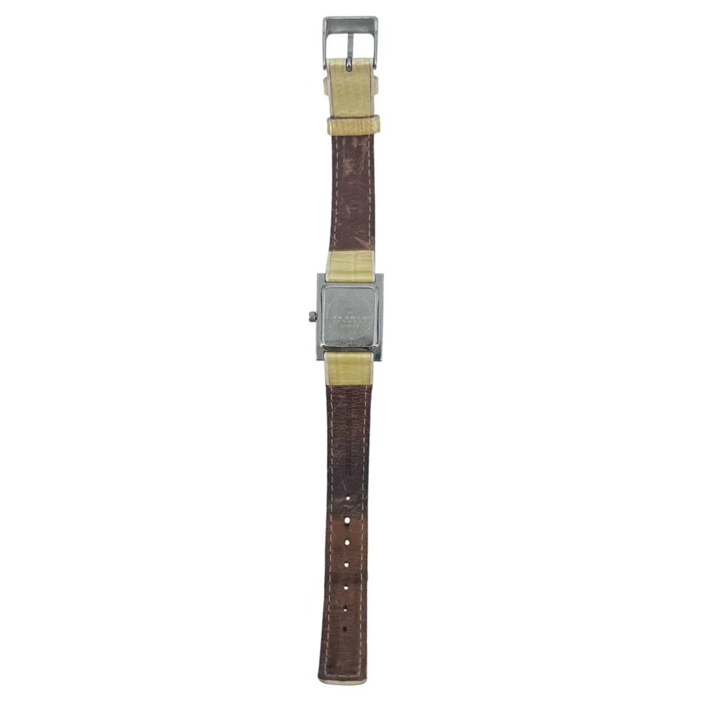 Skagen Denmark Tank Watch Womens Silver Mother of Pearl Yellow Croc Leather